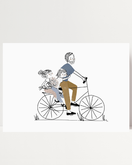 Papà in bicicletta (2 bambine), di Marie Pertriaux