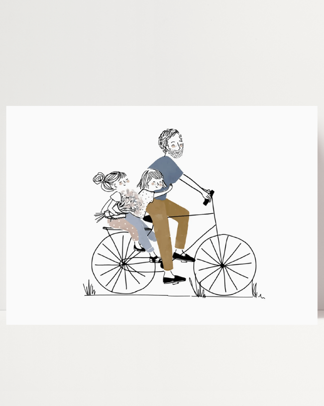 Papà in bicicletta (2 bambine), di Marie Pertriaux