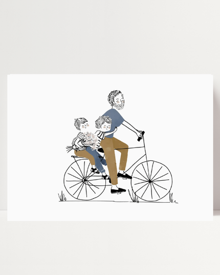Papà in bicicletta (2 bambini), di Marie Pertriaux