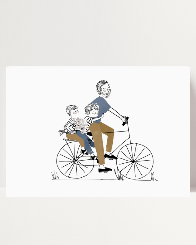 Papà in bicicletta (2 bambini), di Marie Pertriaux