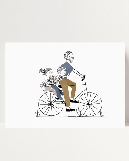 Papà in bicicletta (bambina e bambino)