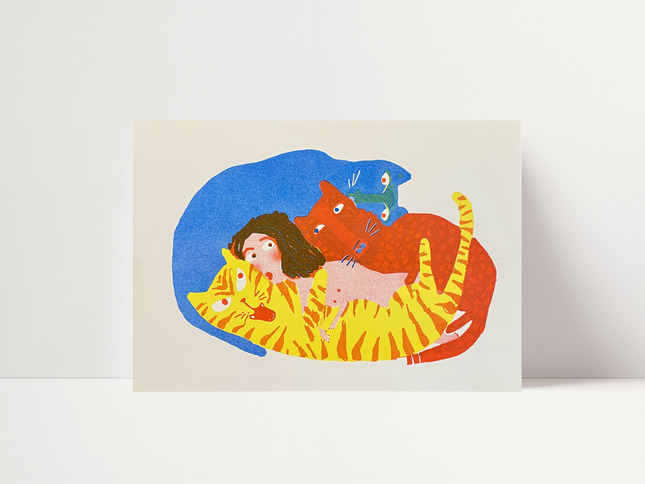 Orgia felina, di Goga Mason - Stampa risograph con realtà aumentata